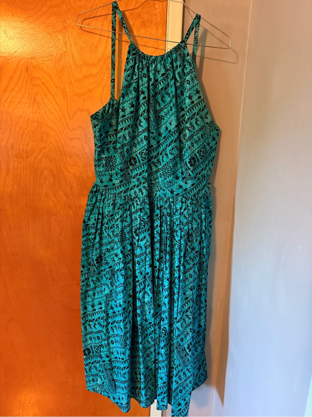 Bernie Dexter Teal Printed Halter Midi Dress